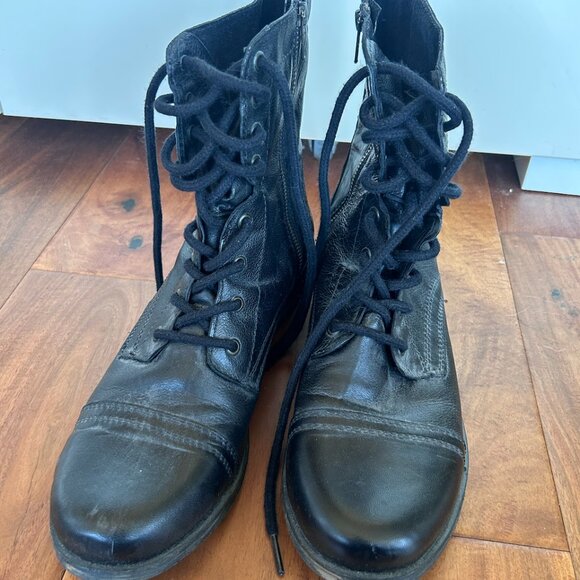 Men's Steve Madden Black Leather Boots Size 10 - Picture 3 of 4